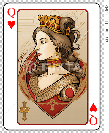 トランプのクイーン17（ハート：単頭）のイラスト素材 [111132648] - PIXTA