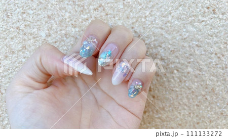 夏のブルーマーメイドネイル 111133272