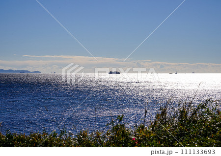観音崎公園から晴れ渡った東京湾浦賀水道（神奈川県横須賀市） 111133693