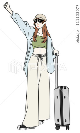 キャリーケースをひく女性　旅行 111133977