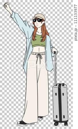 キャリーケースをひく女性　旅行 111133977