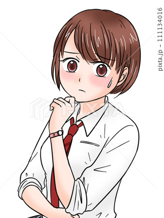 考え悩む制服の女子高生 111134016