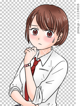 考え悩む制服の女子高生 111134016