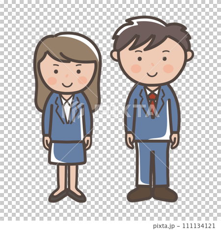スーツ姿の男女ビジネスマンの全身イラスト_紺スーツ スーツ姿の男女ビジネスマンの全身イラスト_紺スーツ 111134121
