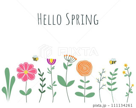 Spring card with bees, flowers, herbs and inscription Spring card with bees, flowers, herbs and inscription 111134261