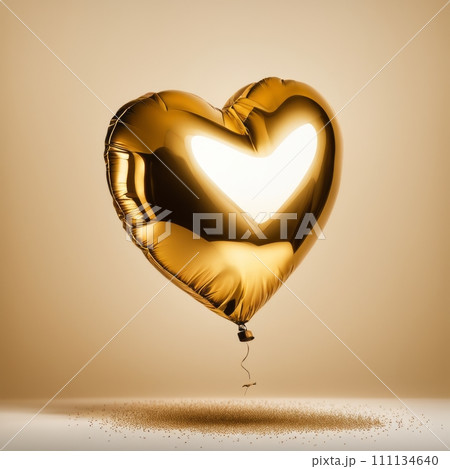 Golden Heart shaped balloon isolated on gold background Golden Heart shaped balloon isolated on gold background 111134640