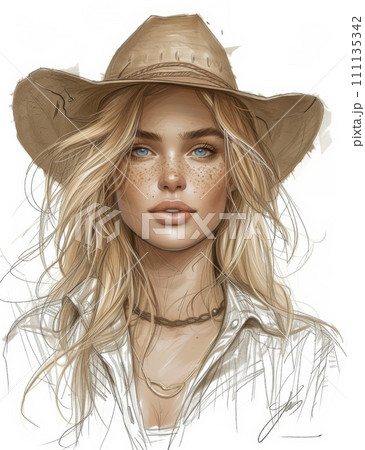 Beautiful Cowgirl illustration, sketch. 111135342