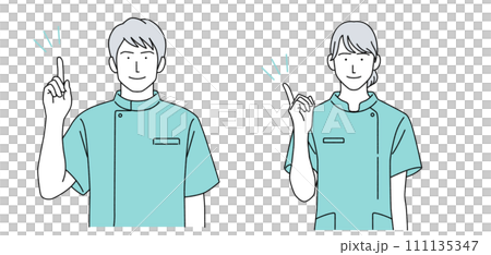 Illustration of a man and a woman wearing Casey medical workers Illustration of a man and a woman wearing Casey medical workers 111135347