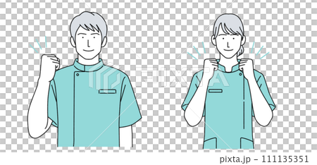 身穿凱西醫務人員的一男一女插圖 身穿凱西醫務人員的一男一女插圖 111135351