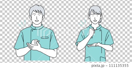 身穿凱西醫務人員的一男一女插圖 身穿凱西醫務人員的一男一女插圖 111135355