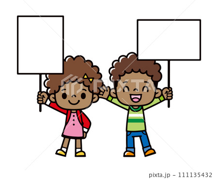 プラカードを持つ黒人の男女のイラスト 111135432