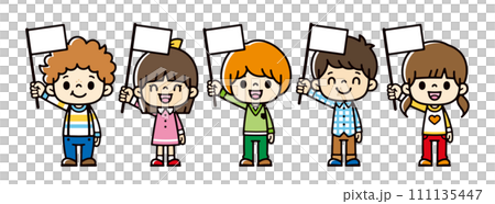 Illustration of children smiling and cheering by waving flags 111135447