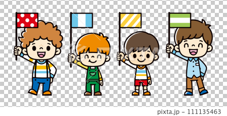 Illustration of cute boys with flags Illustration of cute boys with flags 111135463