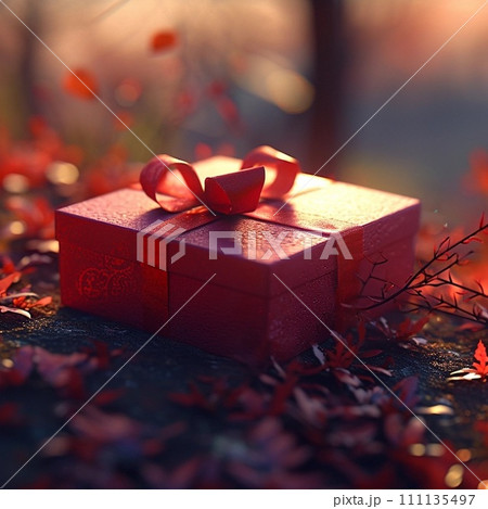 Fantasy romantic dream place, Valentine Day, advertisement background, space for products, heart balloon, red and pink rose, 111135497