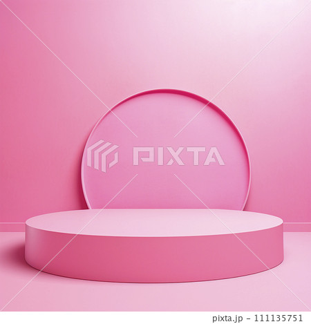 Pink podium stage on pink background. Valentine's day concept banner. For greeting card, logo, sale, product 111135751