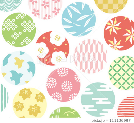 レトロでカラフルな和柄円形 111136997