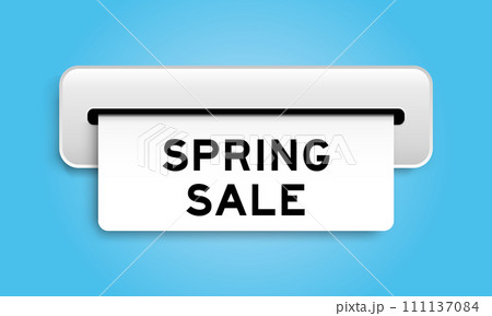 White coupon banner with word spring sale from machine on blue color background White coupon banner with word spring sale from machine on blue color background 111137084