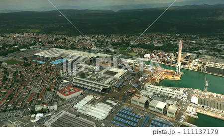 Aerial shot of the big shipyard in Monfalcone, Italy Aerial shot of the big shipyard in Monfalcone, Italy 111137179