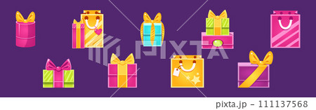 Gift Box and Package as Shopping and Purchase Vector Set 111137568