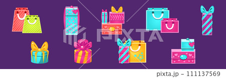 Gift Box and Package as Shopping and Purchase Vector Set 111137569