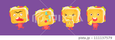 Cute Sandwich Character with Face Emotion Vector Set 111137579
