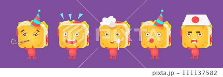 Cute Sandwich Character with Face Emotion Vector Set Cute Sandwich Character with Face Emotion Vector Set 111137582
