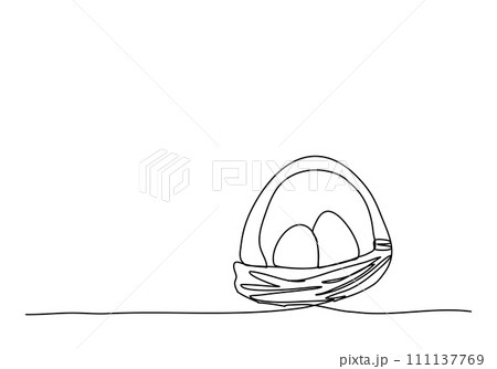 Basket with eggs. One line drawing vector illustration for Easter. 111137769
