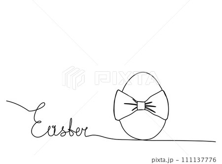 Egg with a bow. One line drawing vector illustration for Easter. 111137776