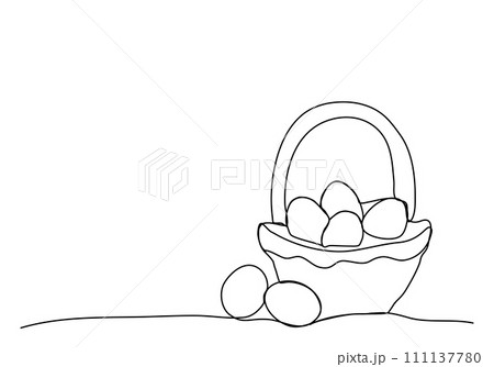 Basket with eggs. One line drawing vector illustration for Easter. 111137780