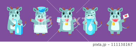 Funny Milk Cow Character with Cute Snout Vector Set Funny Milk Cow Character with Cute Snout Vector Set 111138167