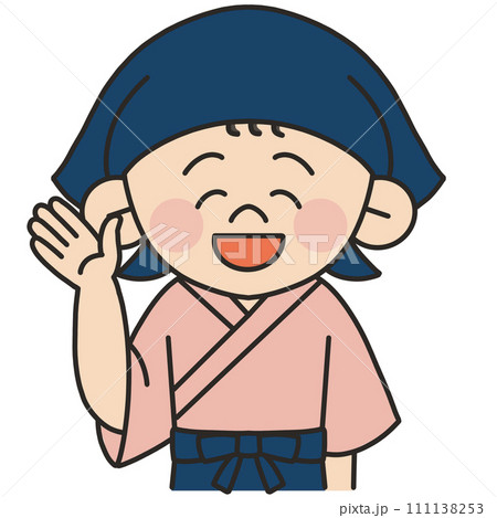 手をあげて説明する着物を着た店員さんのイラスト 111138253
