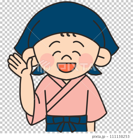 手をあげて説明する着物を着た店員さんのイラスト 111138253