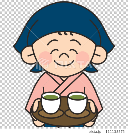 微笑著端茶的店員插畫 111138273