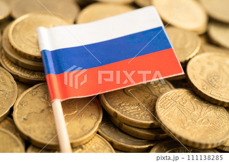 Russia flag on coins money, finance and accounting, banking. Russia flag on coins money, finance and accounting, banking. 111138285