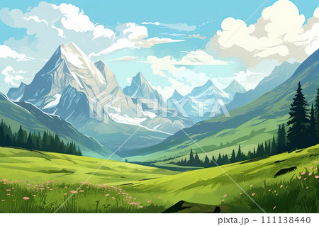 AI-generated content. alm landscape in summer illustration 111138440