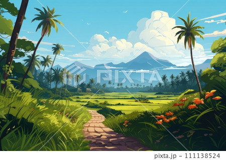 AI-generated content. path in the jungle green nature landscape illustration AI-generated content. path in the jungle green nature landscape illustration 111138524