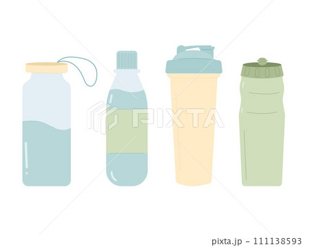 Water bottle sport shaker set. Vector flat illustration isolated on white background Water bottle sport shaker set. Vector flat illustration isolated on white background 111138593
