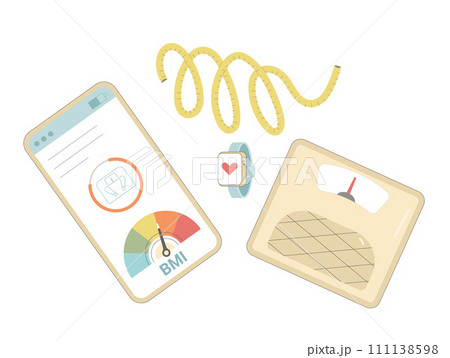 Weight loss control. BMI Body mass index. Vector flat illustration 111138598