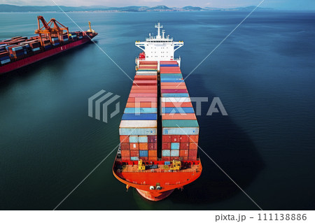 Aerial view of a Cargo vessels at sea . Freight Transportation. 111138886