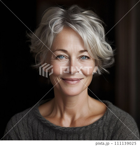 AI-generated content. Ai generated. Illustration. A middle-aged woman with natural makeup 111139025