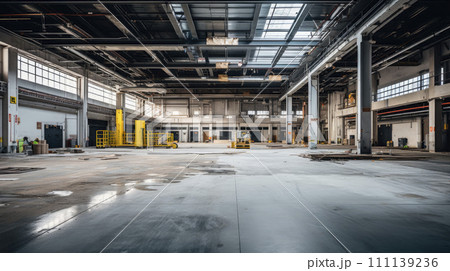 Empty industrial construction site. Indoor construction site at a room. Empty industrial construction site. Indoor construction site at a room. 111139236