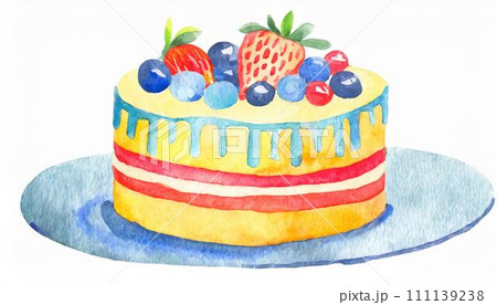 水彩風のカラフルなホールケーキ 水彩風のカラフルなホールケーキ 111139238