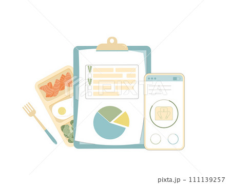 Diet plan. Weight loss control. Vector flat illustration isolated on white background. 111139257
