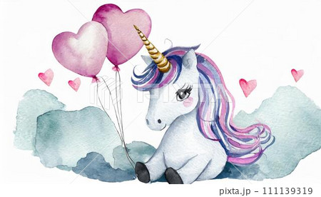 水彩風のユニコーン 111139319