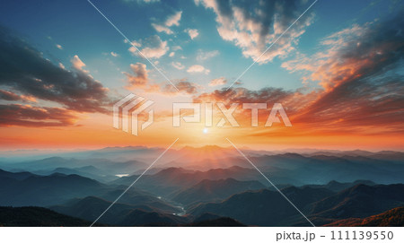 Mountainous countryside scenery at sunset. 111139550