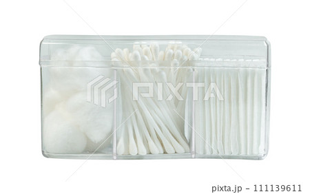 cotton wool white witn cotton buds for beauty or medical supplies isolated cotton wool white witn cotton buds for beauty or medical supplies isolated 111139611