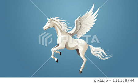 風に舞う白いペガサスのイラスト　AI画像 111139744