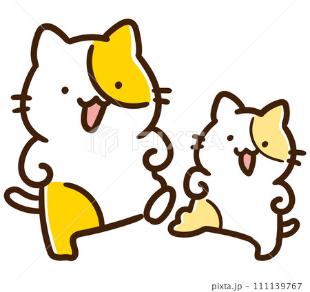 親子で一緒に踊るかわいいねこ達のキャラクターのデフォルメイラスト 111139767