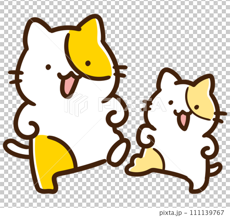 親子で一緒に踊るかわいいねこ達のキャラクターのデフォルメイラスト 111139767