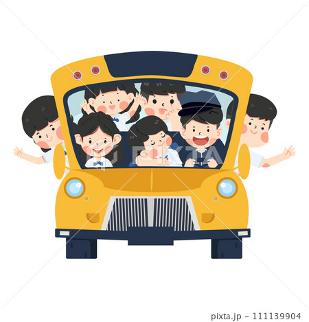 Back to school vector design school bus with kids student 111139904